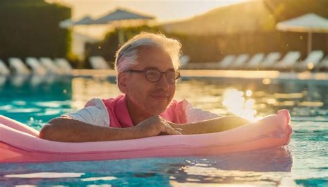 Premium Photo Senior Man Floating On Inflatable Mattress In Swimming