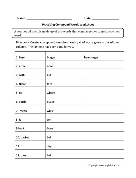 Printable Compound Word Worksheets