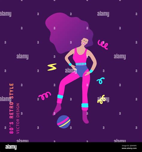 80s Retro Party Aérobic Femme Clipart Carte De Vecteur Humain De