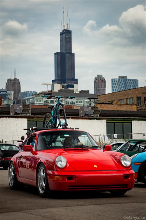 Red Porsche 964 With Bike Rack In Chicago