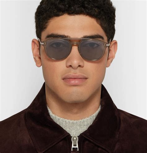 Brioni Aviator Style Acetate Sunglasses Brown Brioni