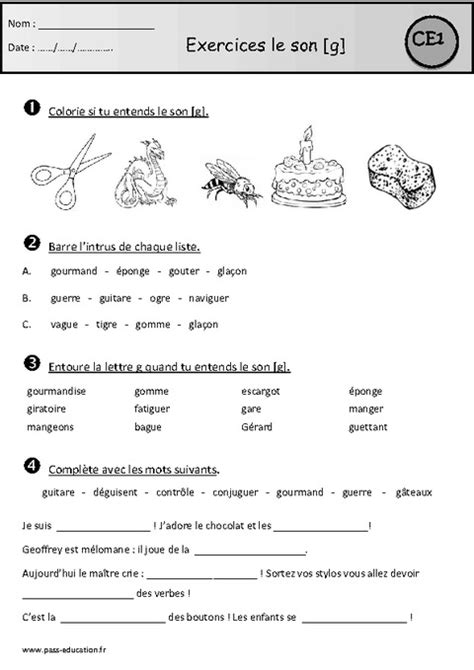 Exercices G Gu Ce1 Cycle 2 Etude Des Sons Pass Education