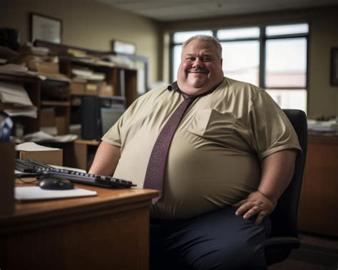 Premium AI Image | a fat man sitting at a desk