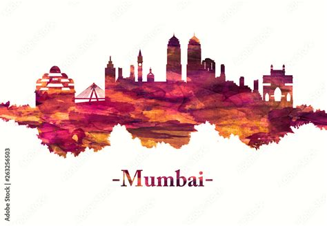 Mumbai India skyline in red Stock Illustration | Adobe Stock