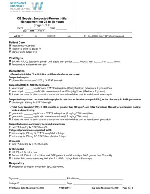 Fillable Online Policyandorders Cw Bc Ob Sepsis Suspected Proven