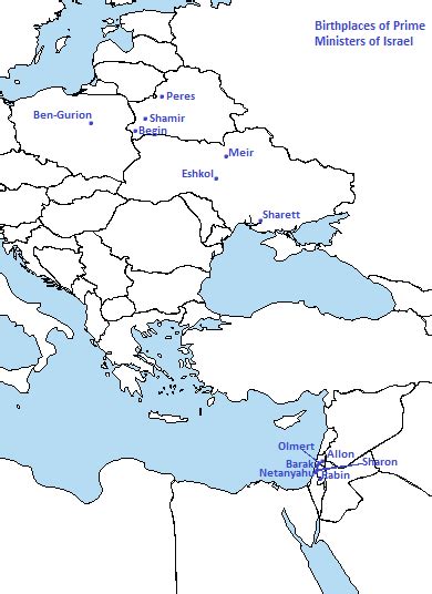 Birthplaces of Prime Ministers of Israel - Vivid Maps