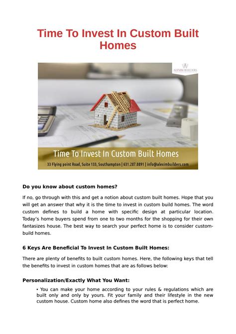 Time To Invest In Custom Built Homes By Alexim Builders Issuu