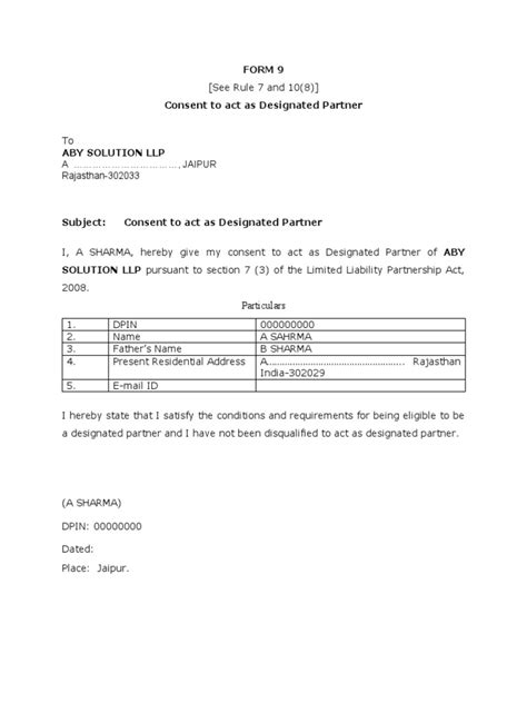 Form 9 LLP Word Format Download | PDF