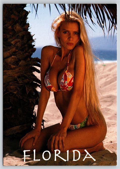 Postcard Blonde Bathing Beauty Female Florida Model Bikini Sandy Beach Ebay