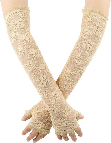 MSemis 1 Paar Damen Lang Spitzen Handschuhe Mit Blumen Muster Elegant