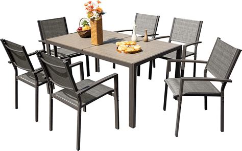 Devoko Juego De Comedor De 7 Piezas Para Patio Muebles De Exterior Con