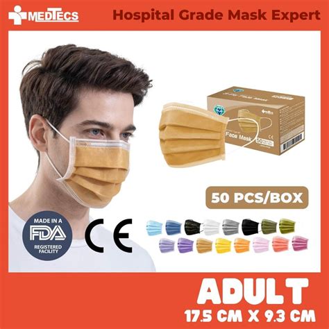 Medtecs Medical Surgical Facemask Brown 50 Pcs 3 Ply N88 ASTM L1