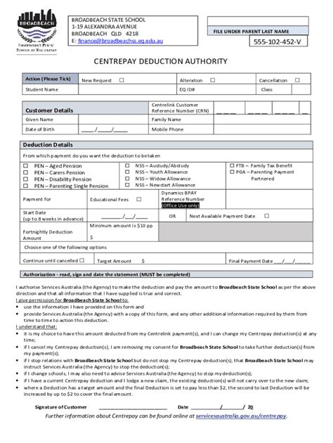 Fillable Online Broadbeachss Eq Edu 2020 CENTREPAY FORM Docx Fax Email