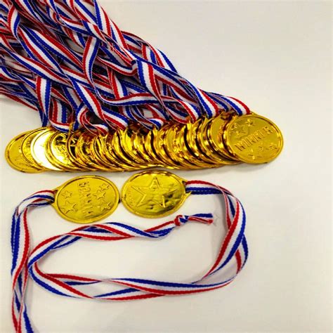 50pcs Kids Children Gold Plastic Winners Medals Sports Day Party Bag