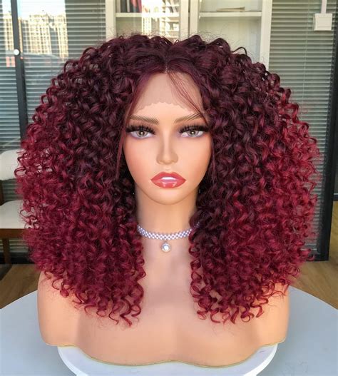 Annivia Short Lace Front Wigs For Black Women Burgundy Hd Lace Front Curly Wig Pre