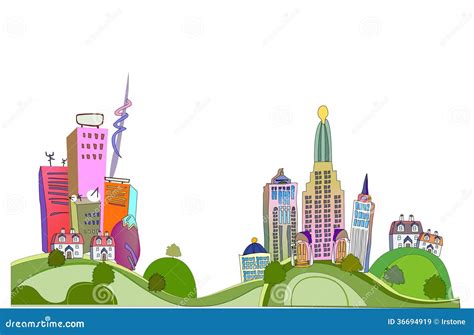 City On The Green Hills Illustration Stock Vector Illustration Of