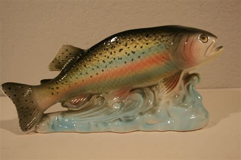 9 12 X4 12 Inches Ceramic Rainbow Trout Marked And Numbered Vintage