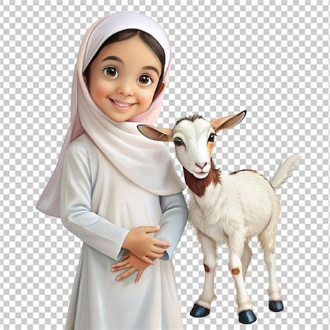 Premium Psd Cartoon Young Arabian Girl Holding A Goat