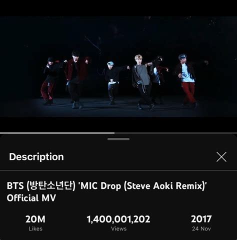 BTS MIC Drop Steve Aoki Remix MV Surpasses 1 4 Billion Views On