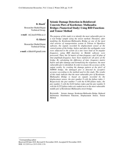 PDF Seismic Damage Detection In Reinforced Concrete Piers Of