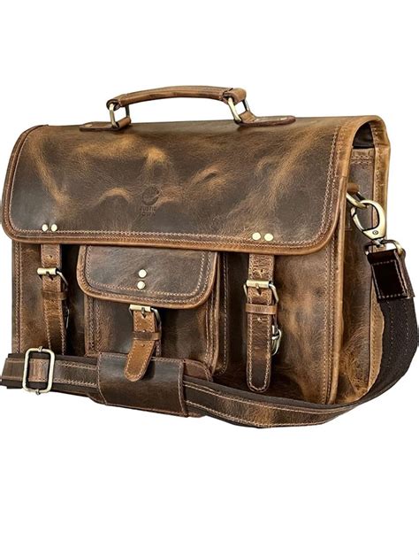 Rustic Town Leather Messenger Bag For Men Top Grain Leather Briefcase