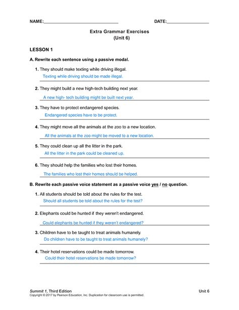 Extra Grammar Exercises Unit 6 Copyright 2017 By Pearson Education