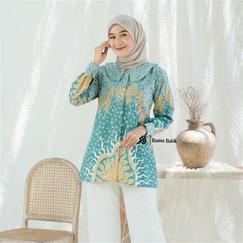 Jual Blouse Batik Wanita Modern Blouse Kancing Lengan Panjang Warna