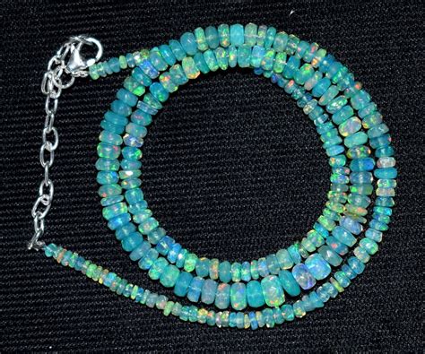 Silver Natural Ethiopian Faceted Opal Gemstone Beads Necklace