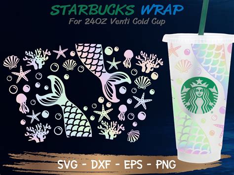 Mermaid Tail Svg Full Wrap 24 Oz Venti Cold Cup Svg Cut Files For