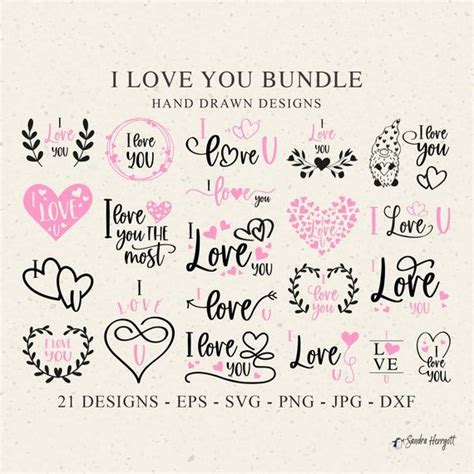 I Love You Bundle With Hand Drawn Designs