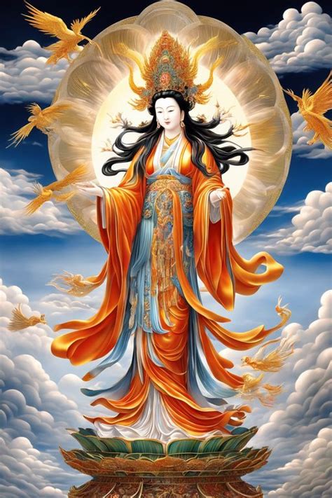 Kwan Yin Standing On Lotus Buddhist Art Tibet Art Kwan Yin