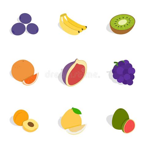 Fresh Fruit Icons Isometric D Style Stock Vector Illustration Of