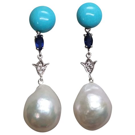 Blue Sapphire Oval Cabs Gold Diamonds Pear Shape Baroque Pearls