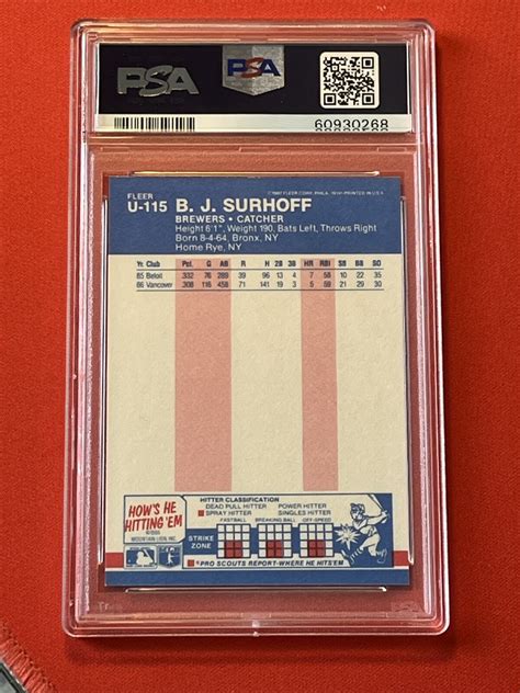 1987 Fleer Update Glossy U 115 B J Surhoff RC PSA 9 MINT Brewers