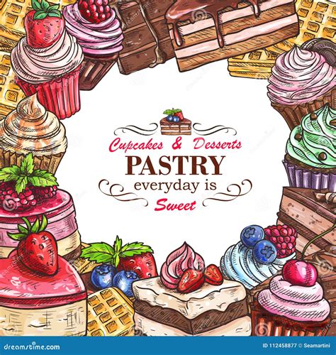 Vector Desserts Pastry Shop Sketch Poster Stock Vector Illustration Of Poster Patisserie