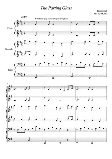 The Parting Glass 6 Hands Piano Arr Rkkr Sheet Music Traditional Song Performance Ensemble