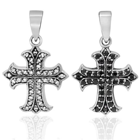 Small Cross Pendants - 925 Silver, Black or White CZ Stones - VY Jewelry