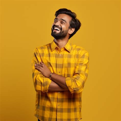 Premium Photo A Hyper Realistic Happiest Indian Handsome Man In Chex