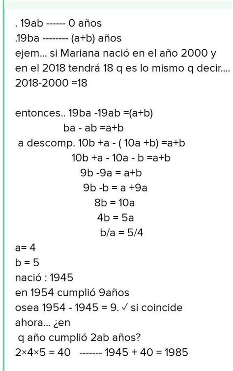 Javier nació en 19ba y en el año 19ab cumplió a b años En qué