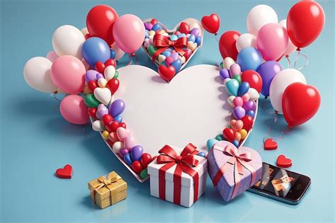 Premium Ai Image Gift Boxes With Balloons In Heart Shape And Blank