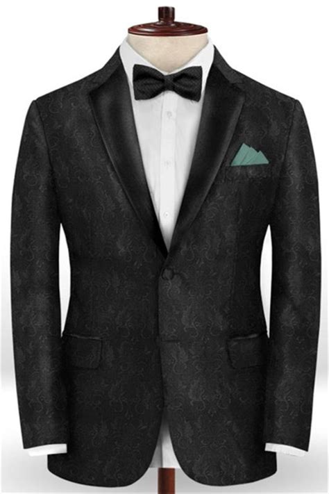 Black Jacquard Prom Outfits Men Suits Slim Fit Tuxedo With Two Pieces