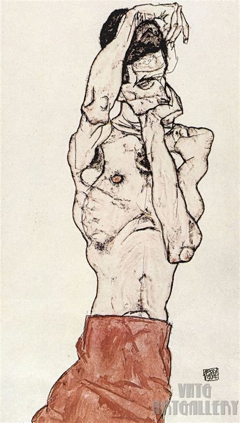 Egon Schiele Self Portrait Male Nude With Red Cloth Canvas Gallery Wrapped Or Framed