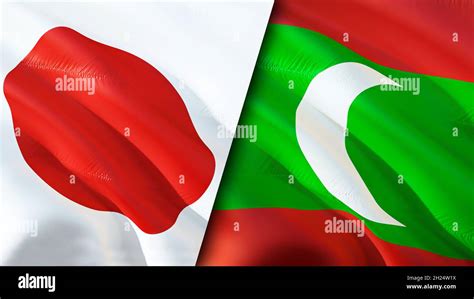 Japan And Maldives Flags D Waving Flag Design Japan Maldives Flag