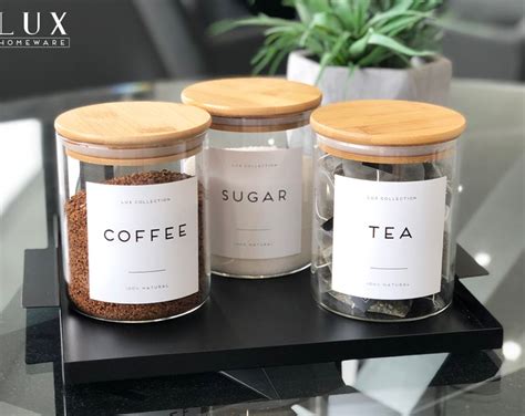 Tea Coffee Sugar Bamboo Lid Glass Storage Jars Personalised Waterproof