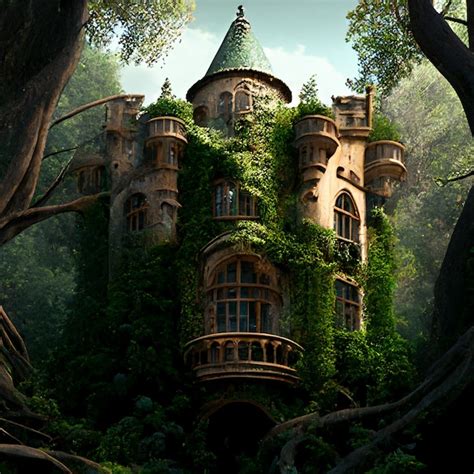 Premium AI Image A Castle In The Forest With A Tree Growing On It