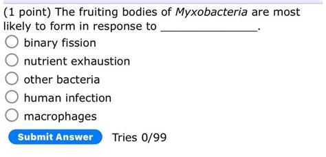 Solved (1 point) The fruiting bodies of Myxobacteria are | Chegg.com