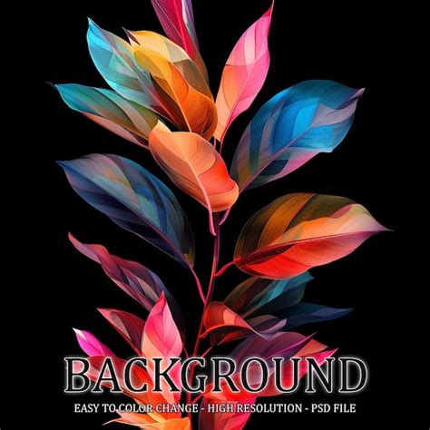 Premium PSD Colorful Tropical Leaves On Black Background