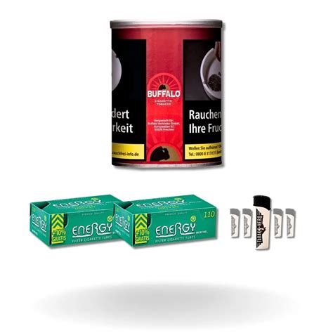 Bundle Buffalo Red Halfzware Drehtabak 140g Energy Plus Menthol