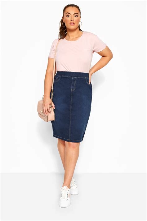 Dark Blue Stretch JENNY Denim Skirt Yours Clothing