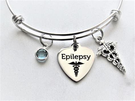 Medical Alert Epilepsy Bracelet With Caduceus Charm and | Etsy